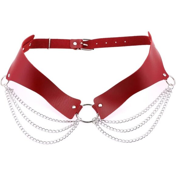 Women Girls Faux Leather Punk Chain Waist Belt Adjustable Layered Accessories main image 4